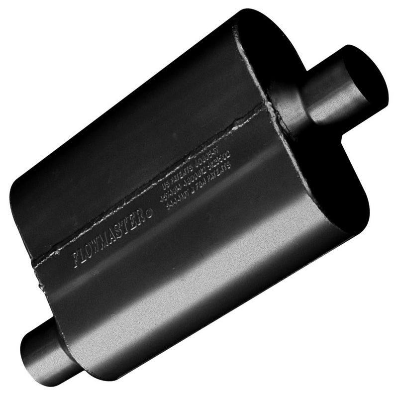 Flowmaster 40 Series Original Chambered Muffler â€“ 2.25â€ Offset In / 2.25â€ Center Out â€“ Aggressive Sound â€“ 16-Gauge Aluminized Steel â€“ For Muscle Cars, Street Rods, Trucks & SUVs (42441) - Image 1
